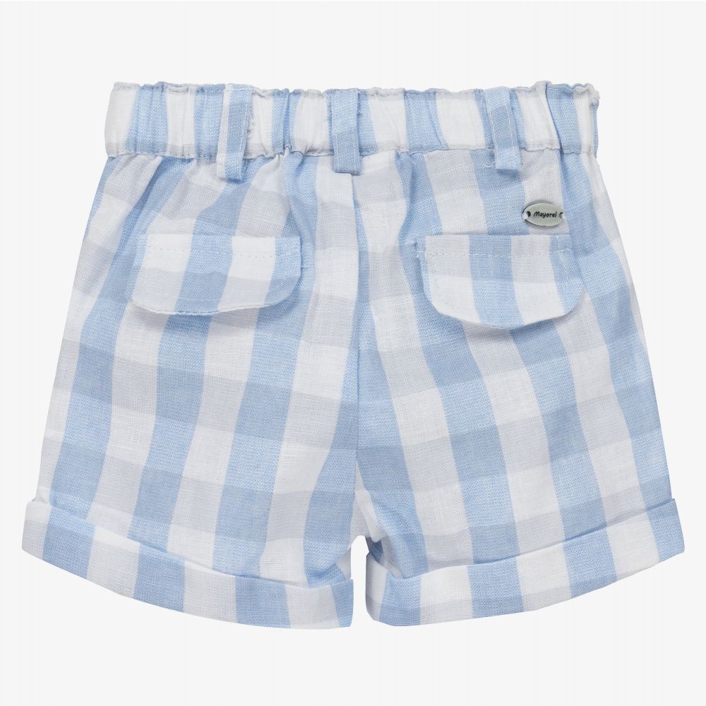 Mayoral Для новорожденных-Голубые льняные шорты в клетку для малышей | Childrensalon Outlet