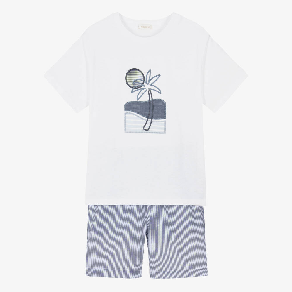 Mayoral-Blue Graphic Shorts Set | Childrensalon Outlet