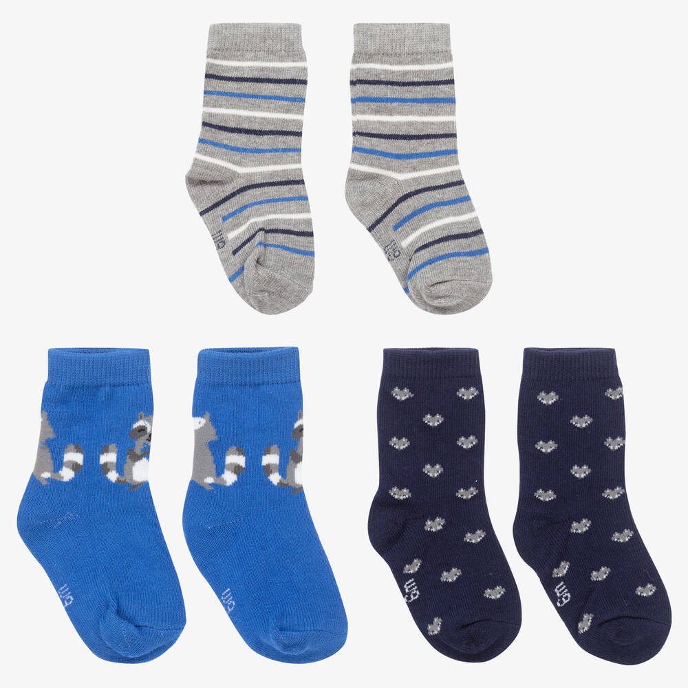 Mayoral - Blue & Grey Socks (3 Pack) | Childrensalon