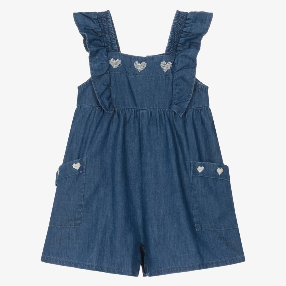 Mayoral-Blue Hearts Chambray Playsuit | Childrensalon Outlet