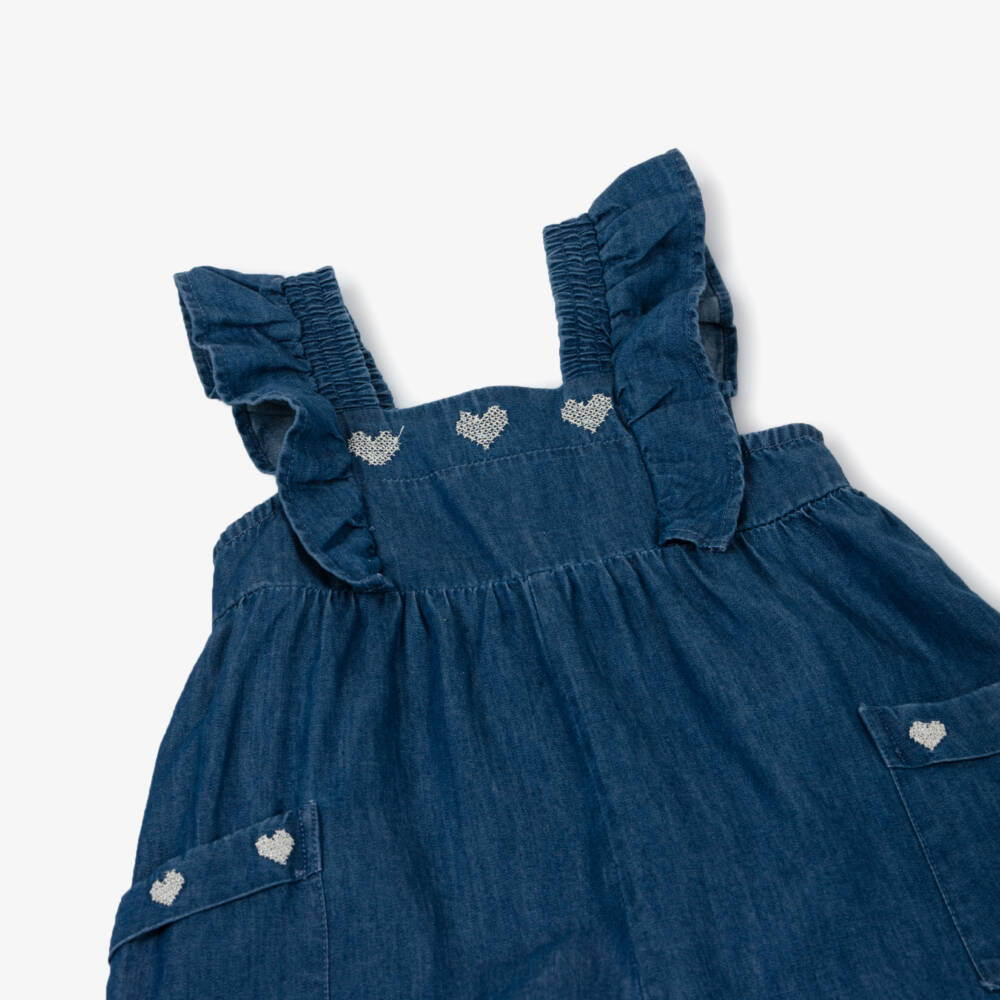 Mayoral-Blue Hearts Chambray Playsuit | Childrensalon Outlet