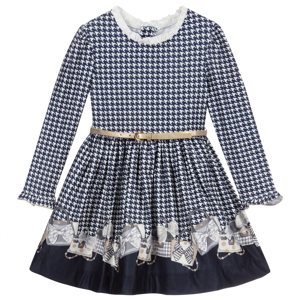 Mayoral - Blue Houndstooth Jersey Dress | Childrensalon