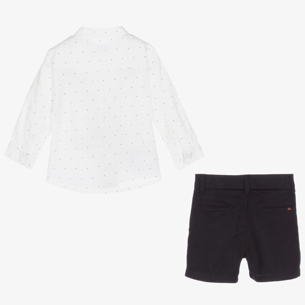 Mayoral-Кремовая рубашка и синие шорты из льна | Childrensalon Outlet