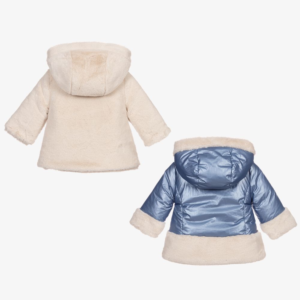 مايورال-معطف بوجهين أطفال بناتي لون أزرق وعاجي | Childrensalon Outlet