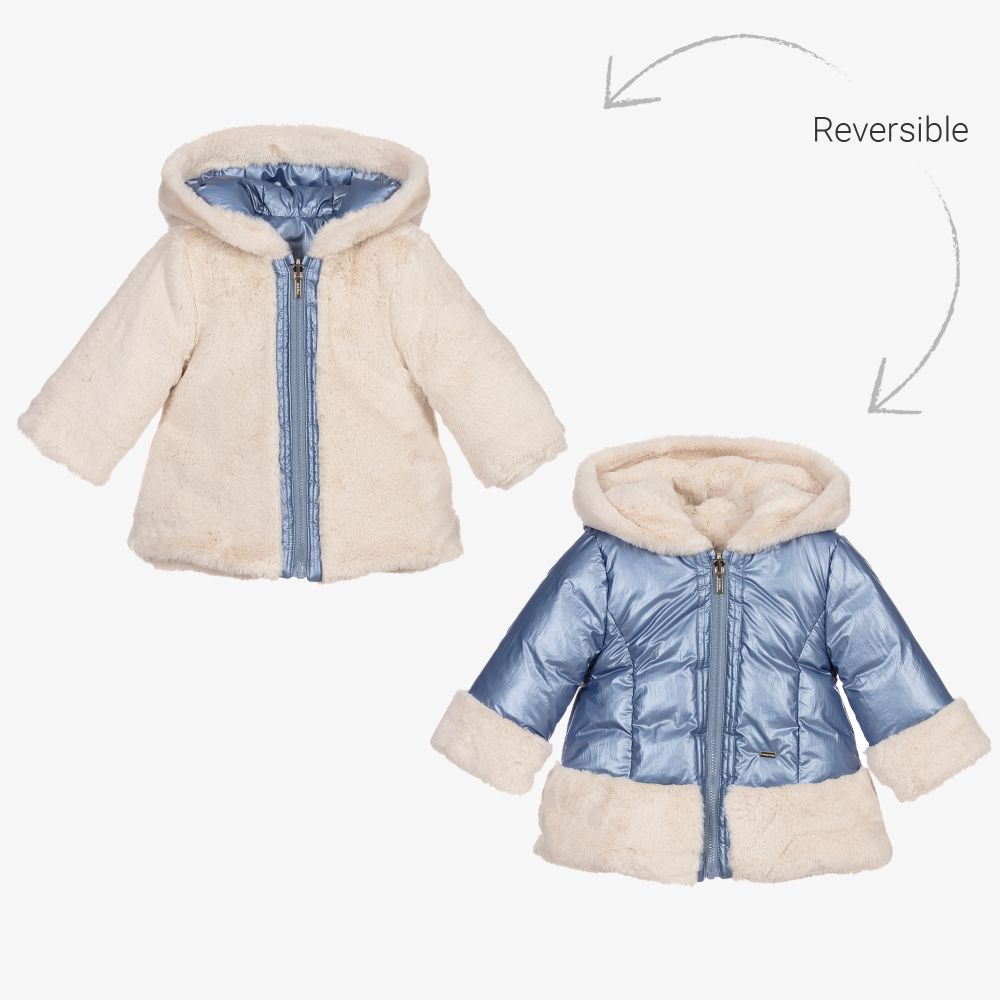 Mayoral - Blue & Ivory Reversible Coat | Childrensalon
