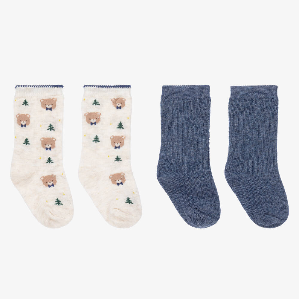 Mayoral Newborn - Blue & Ivory Socks (2 Pack) | Childrensalon