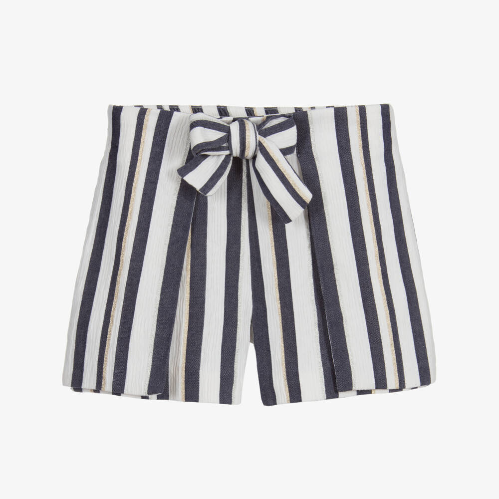 Mayoral-Blue & Ivory Striped Shorts | Childrensalon Outlet