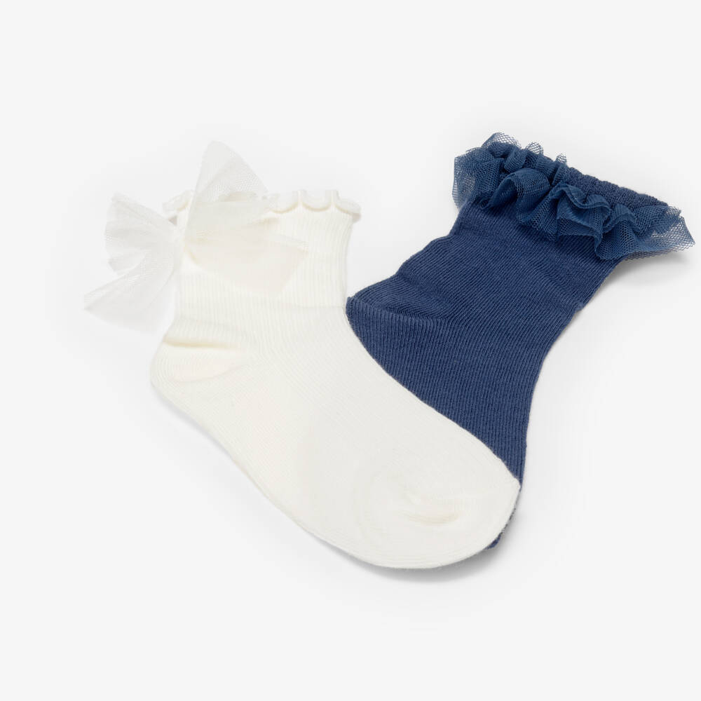 Mayoral-Blue & Ivory Tulle Trim Socks | Childrensalon Outlet
