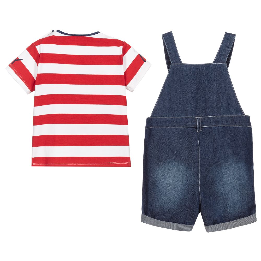 Mayoral Newborn-Blue Jersey Jean Dungaree Set | Childrensalon Outlet