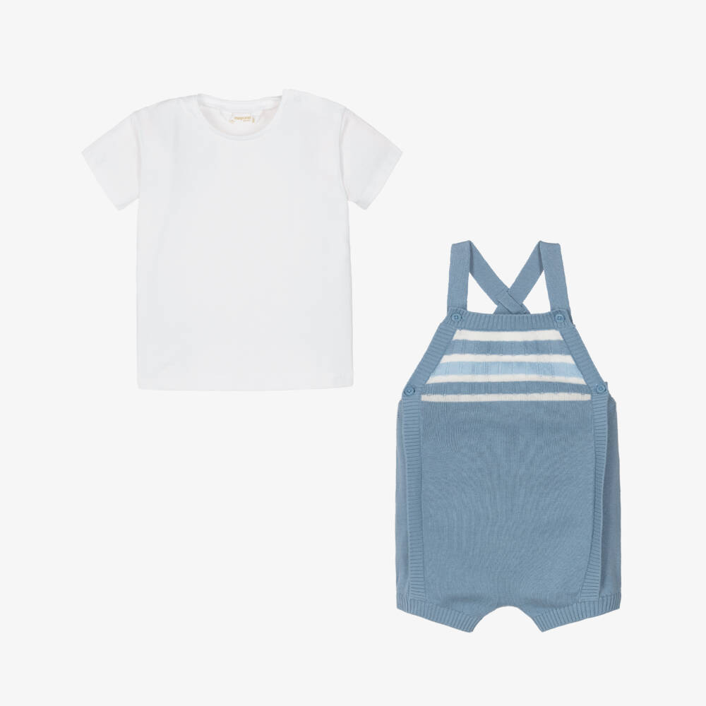 Mayoral Newborn-Blue Knit Dungaree Set | Childrensalon Outlet