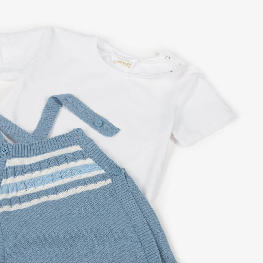 Mayoral Newborn-Blue Knit Dungaree Set | Childrensalon Outlet