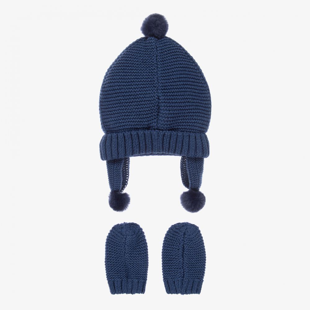 مايورال Newborn-طقم قبعة وقفازات قطن محبوك لون كحلي للأطفال | Childrensalon Outlet