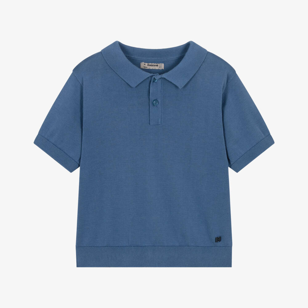 Mayoral-Blue Knit Polo Shirt | Childrensalon Outlet