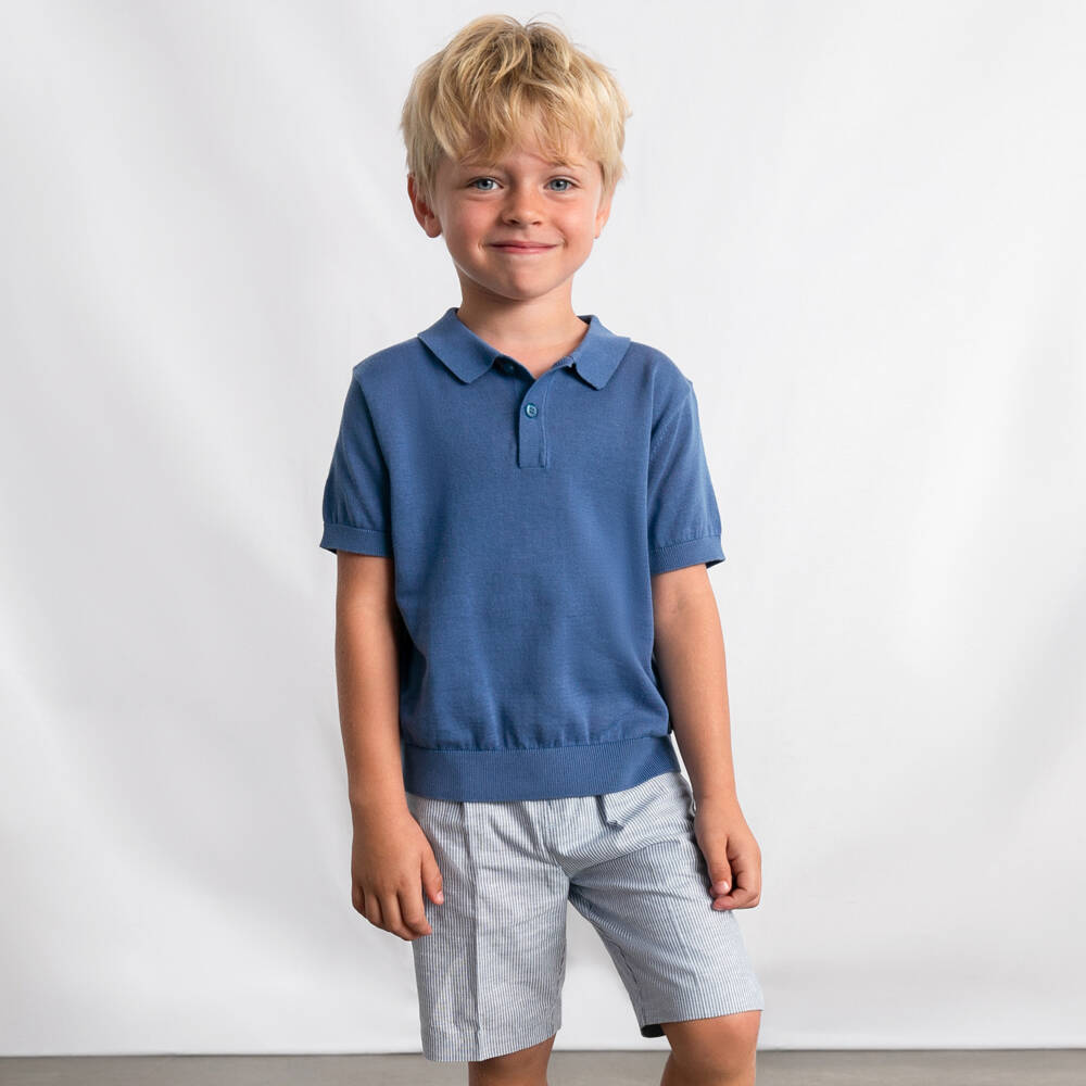 Mayoral-Blue Knit Polo Shirt | Childrensalon Outlet