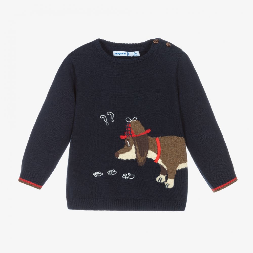 Mayoral - Pull bleu en maille Chien | Childrensalon