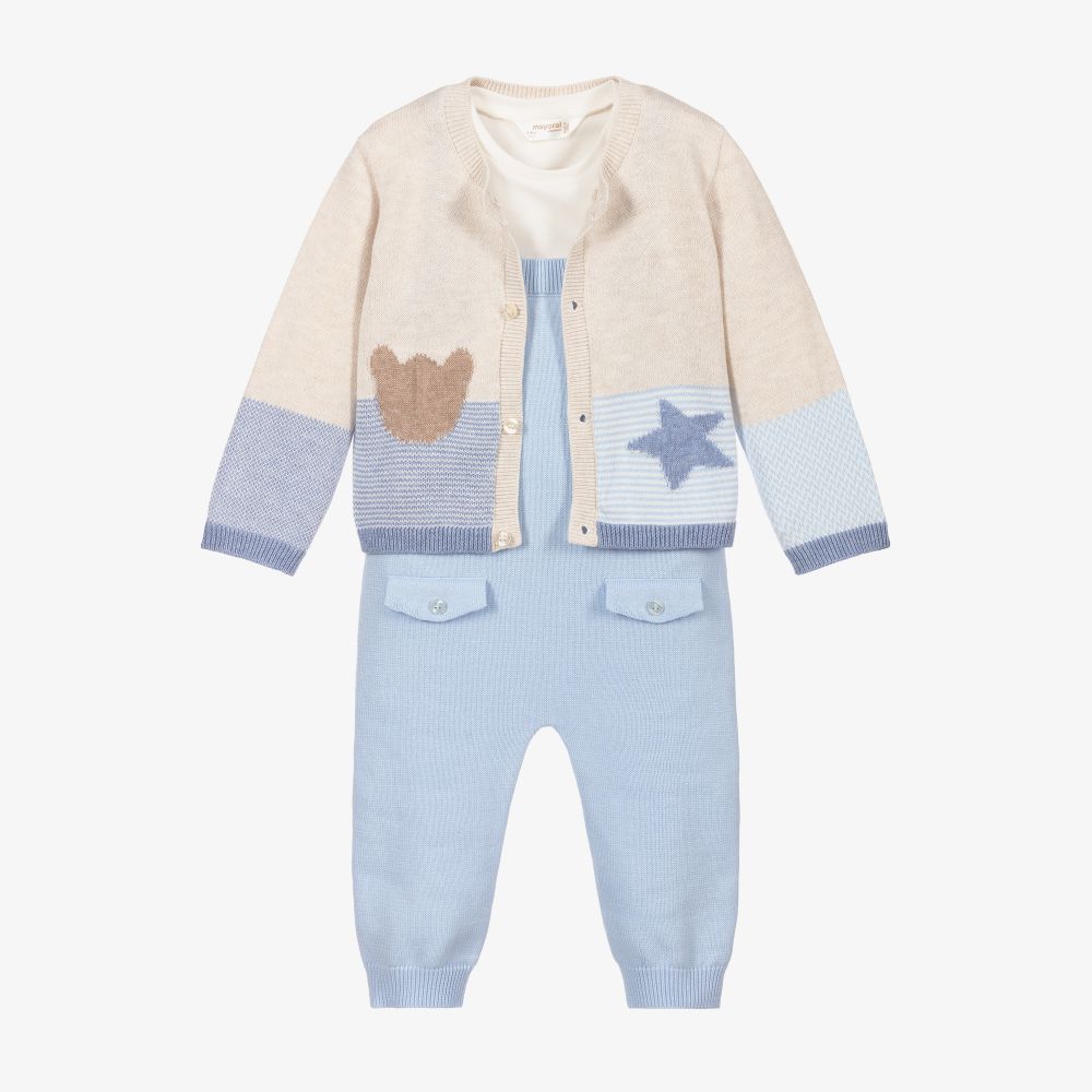 Mayoral Newborn - Ensemble salopette bleu en maille | Childrensalon