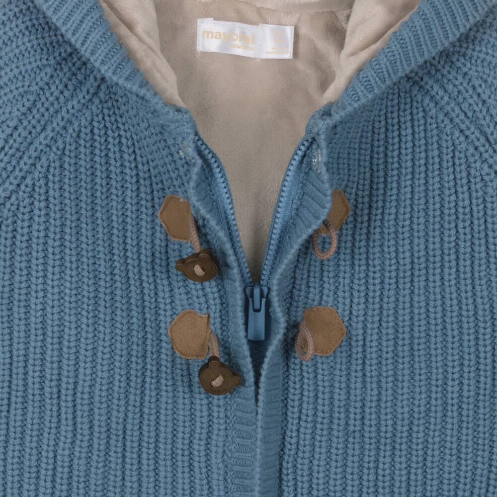 Mayoral Newborn-Blue Knitted Pram Coat with Teddy Toggles | Childrensalon Outlet