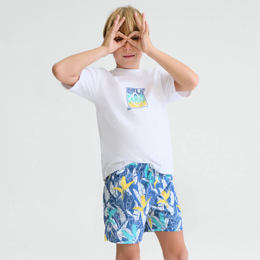 Mayoral Nukutavake-Blue Leaf Print Swim Short | Childrensalon Outlet