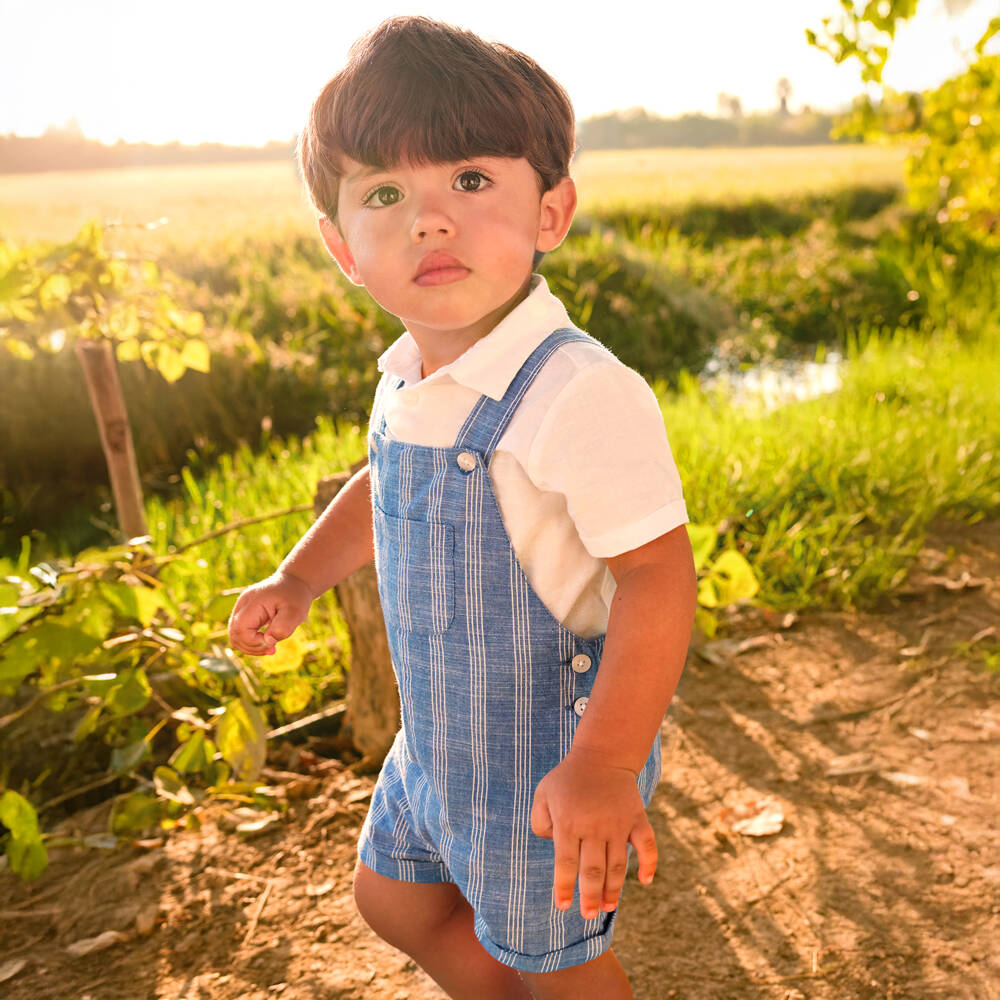 Mayoral-Blue Linen Dungaree | Childrensalon Outlet