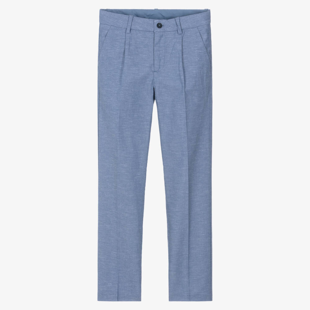 Mayoral Nukutavake-Blue Linen Mix Trouser | Childrensalon Outlet