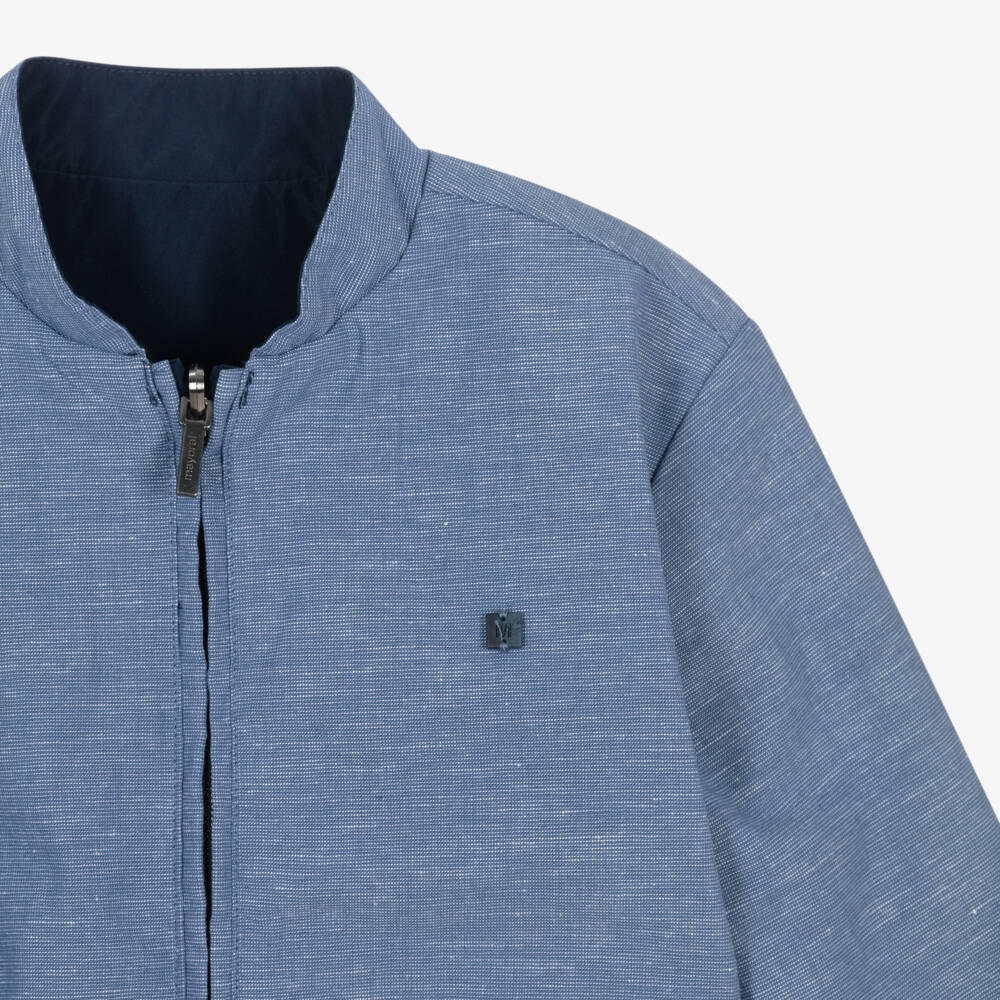 Mayoral-Blue Linen Reversible Short Jacket | Childrensalon Outlet