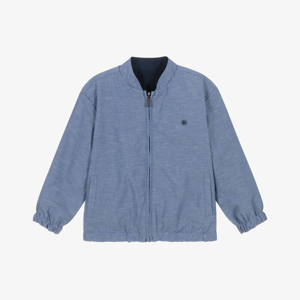 Mayoral-Blue Linen Reversible Short Jacket | Childrensalon Outlet