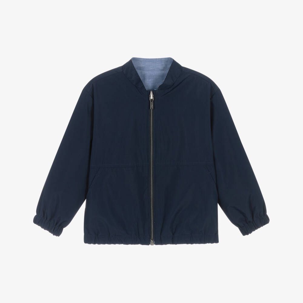 Mayoral-Blue Linen Reversible Short Jacket | Childrensalon Outlet