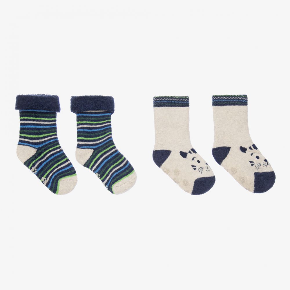 Mayoral - Blue Non-Slip Socks (2 Pack) | Childrensalon