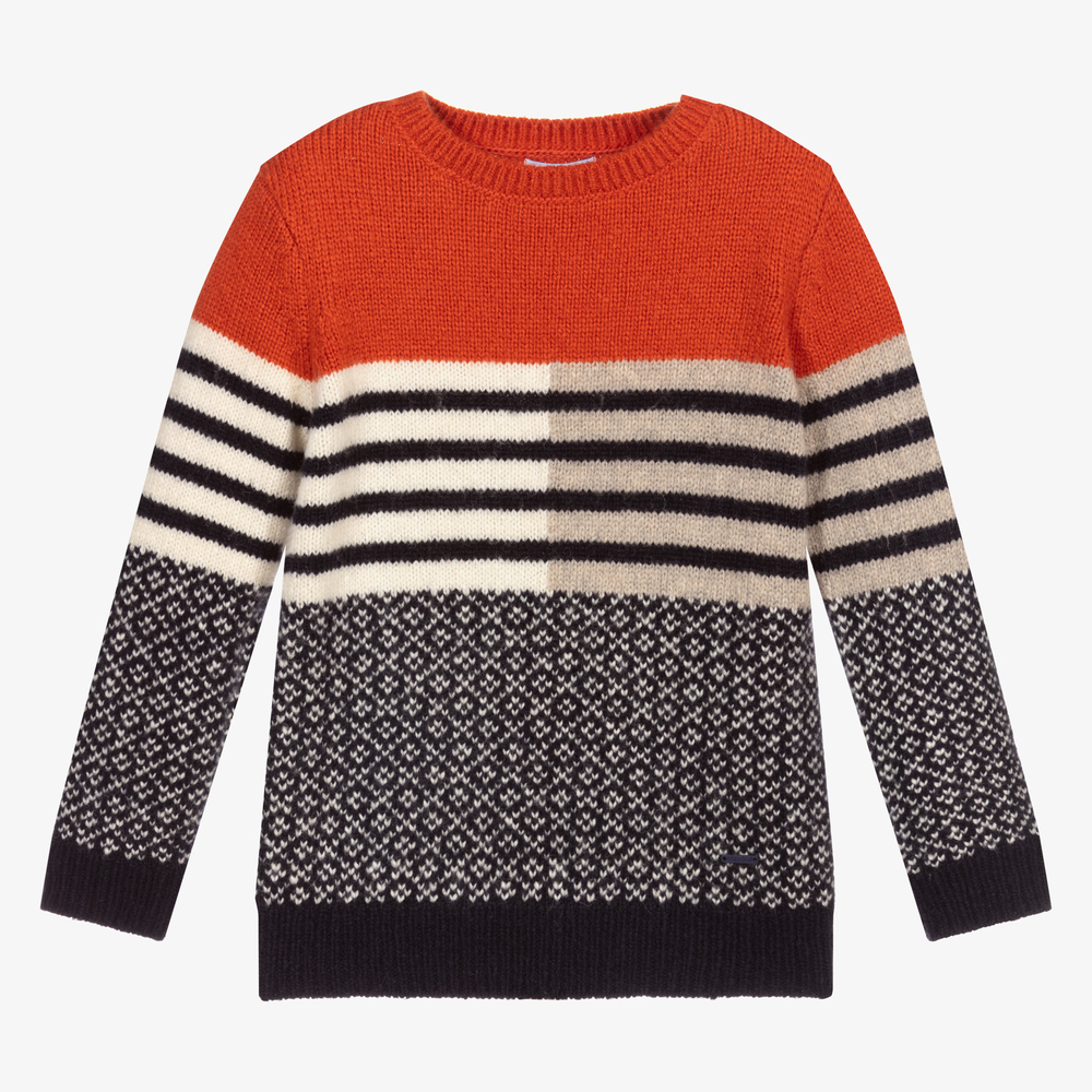 Mayoral - Сине-оранжевый вязаный свитер | Childrensalon