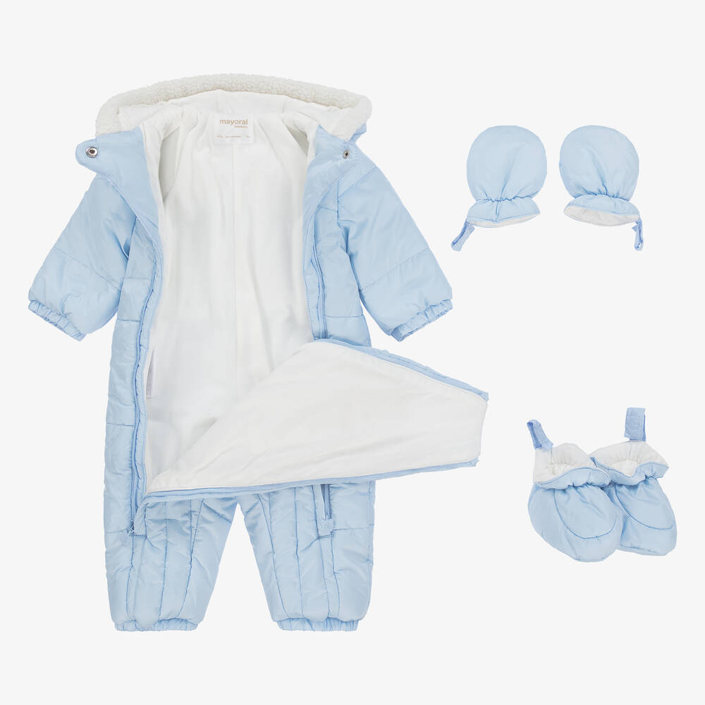Mayoral-Blue Padded Baby Snowsuit | Childrensalon Outlet