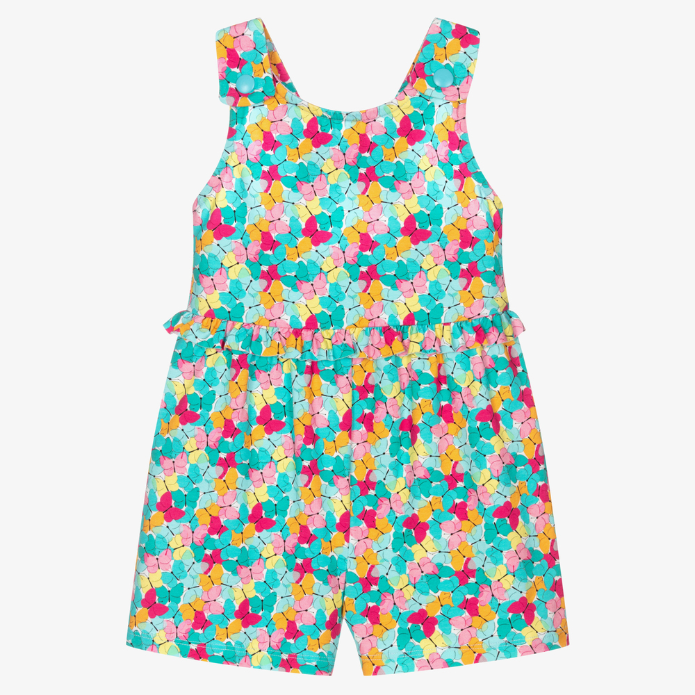 Mayoral - Playsuit mit Schmetterlingen in Blau und Rosa | Childrensalon