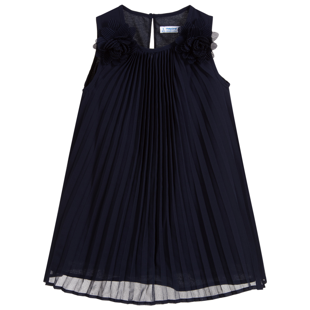Mayoral-Blue Pleated Chiffon Dress | Childrensalon Outlet