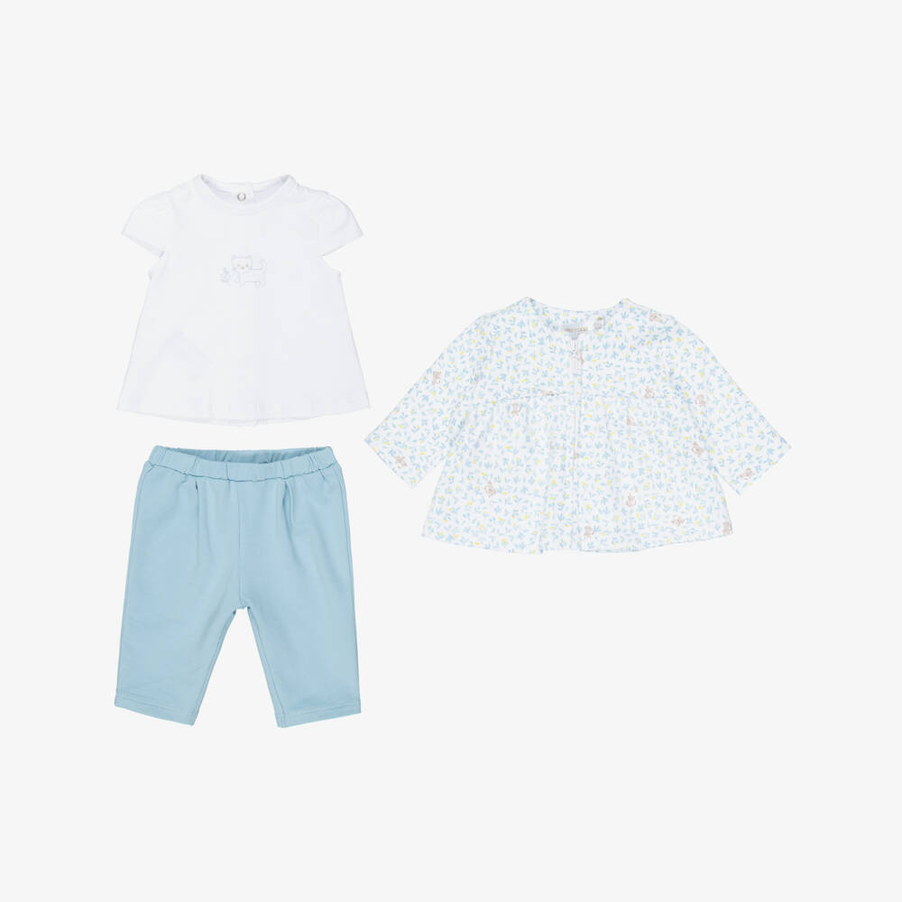 Mayoral Newborn-Blue Printed Leggings Set 3 Pcs | Childrensalon Outlet