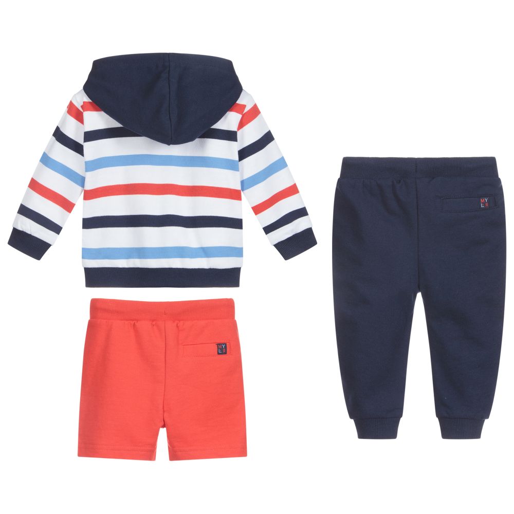 مايورال-تراكسوت قطن جيرسي لون كحلي، أبيض وأحمر (3 قطع) | Childrensalon Outlet