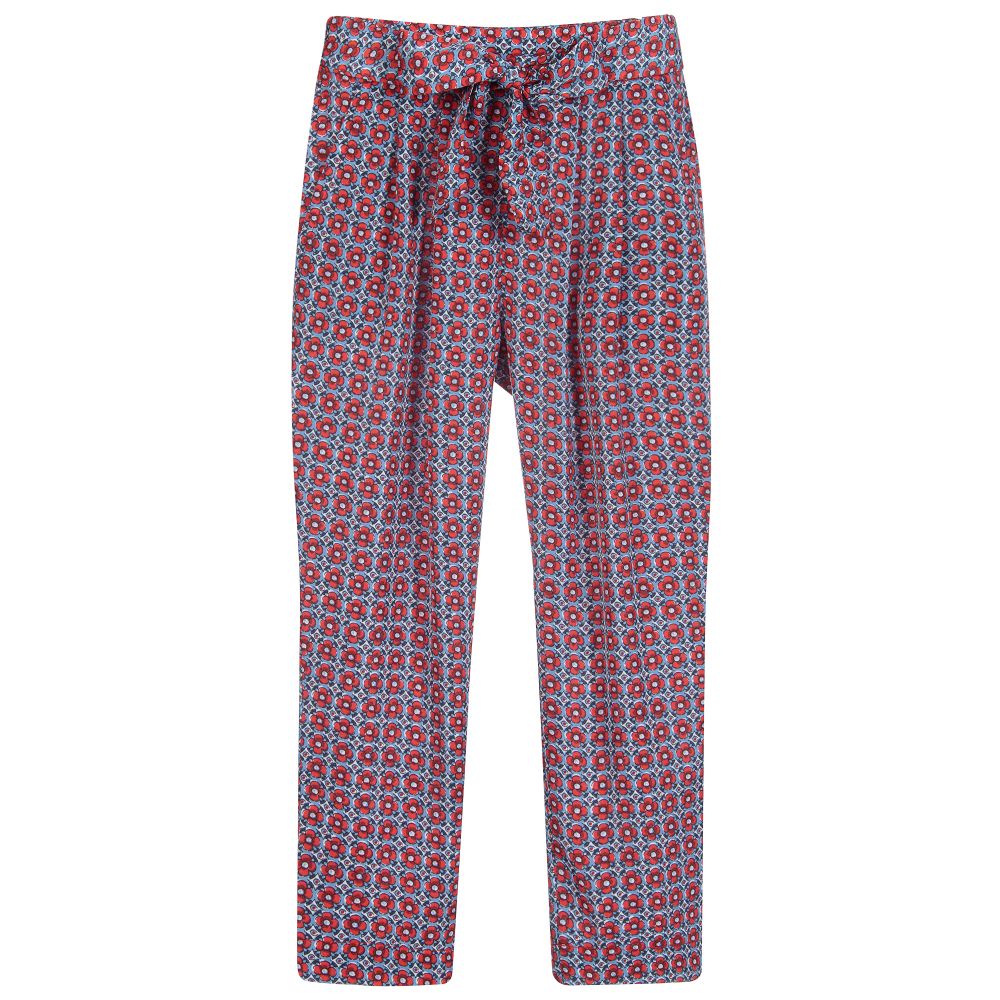 Mayoral - Сине-красные брюки с цветочным узором | Childrensalon