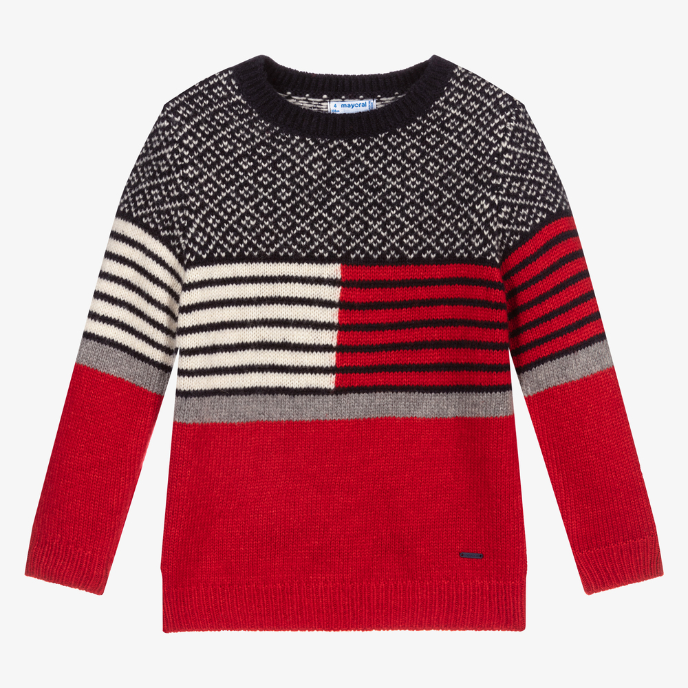 Mayoral - Сине-красный вязаный свитер | Childrensalon