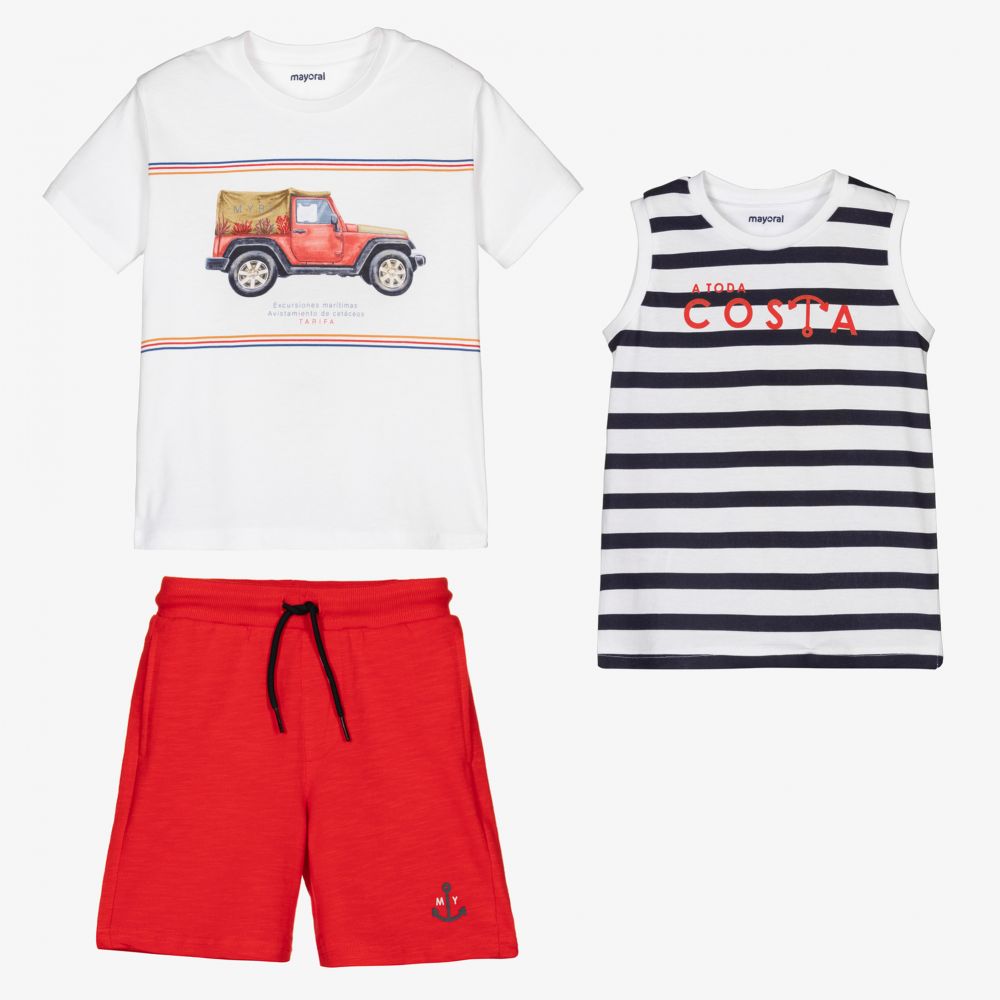 Mayoral - Комплект синего, красного и белого цвета с шортами | Childrensalon