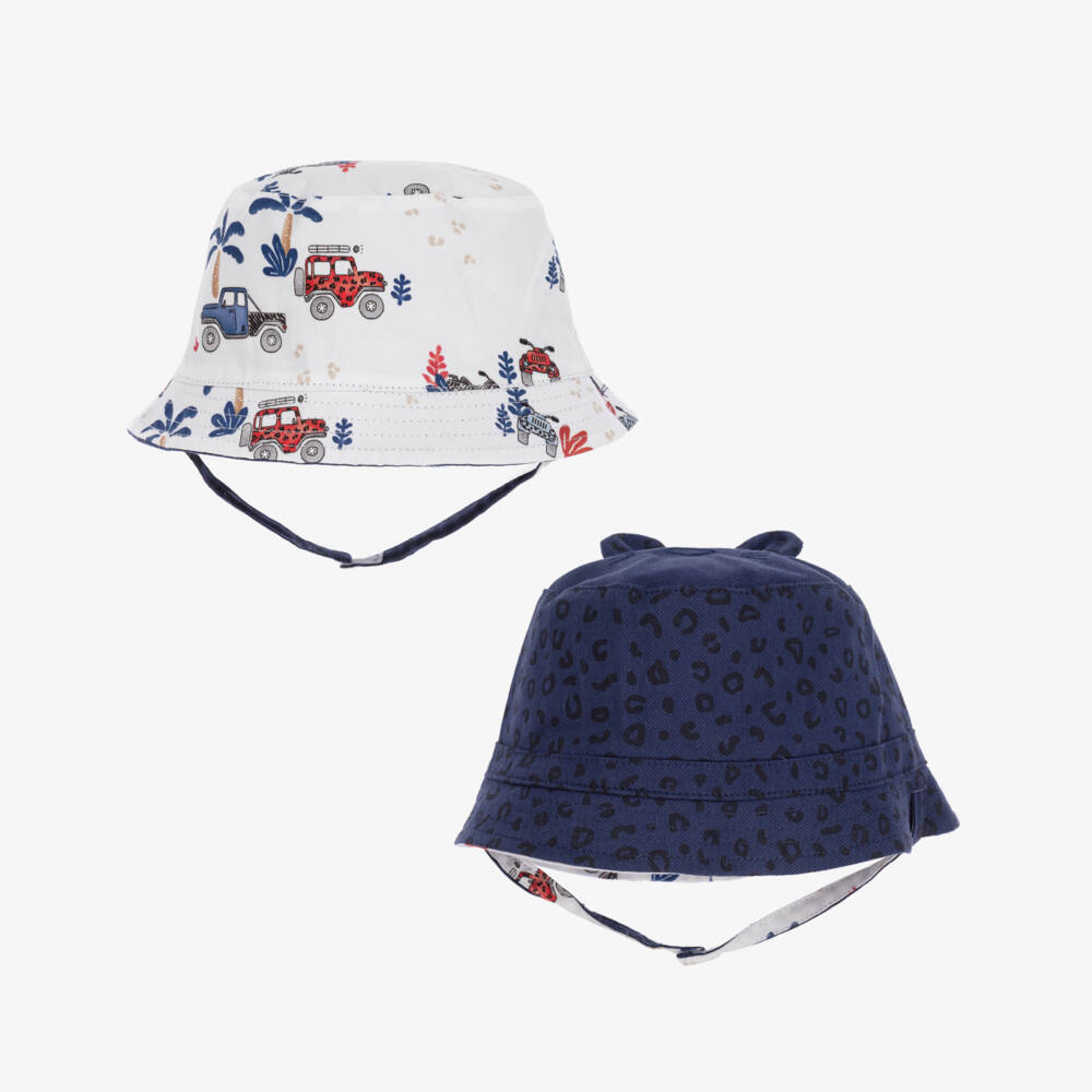 Mayoral-قبعة بوجهين قطن تويل لون أبيض و كحلي للأطفال | Childrensalon Outlet