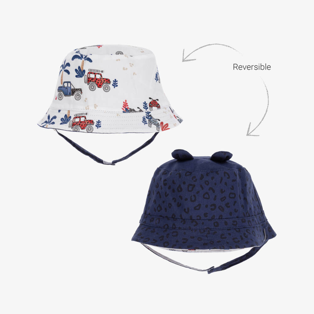 Mayoral-قبعة بوجهين قطن تويل لون أبيض و كحلي للأطفال | Childrensalon Outlet