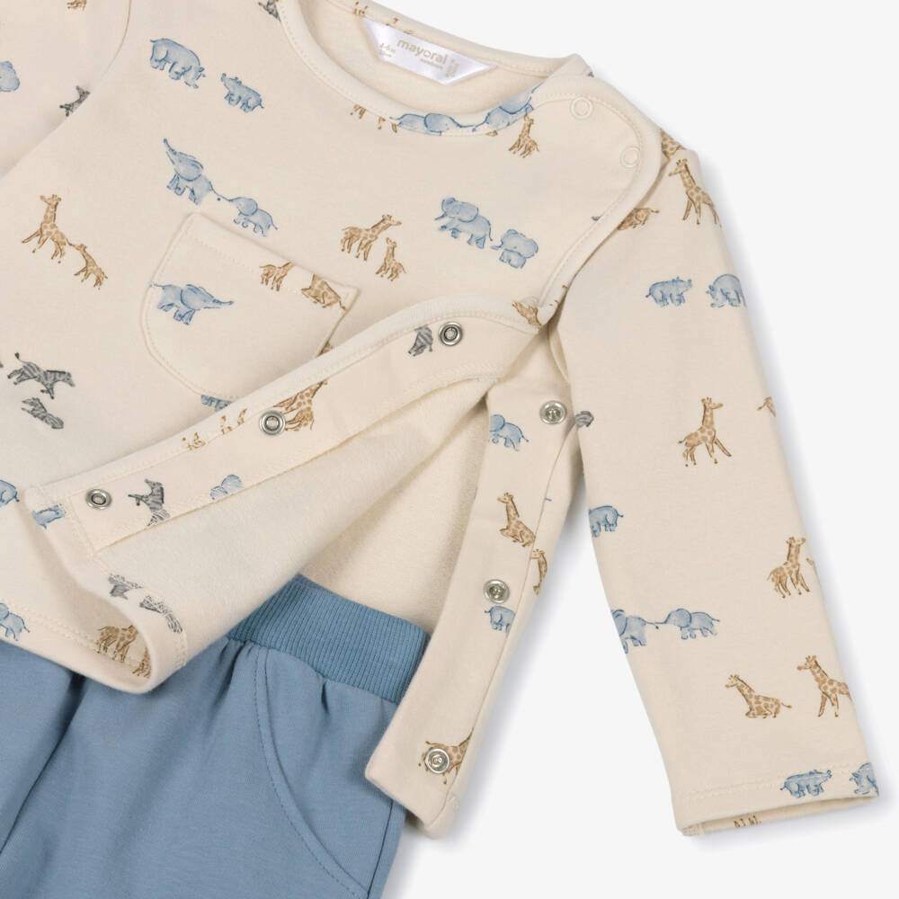 Mayoral Newborn-Blue Safari 2 Piece Babygrow | Childrensalon Outlet