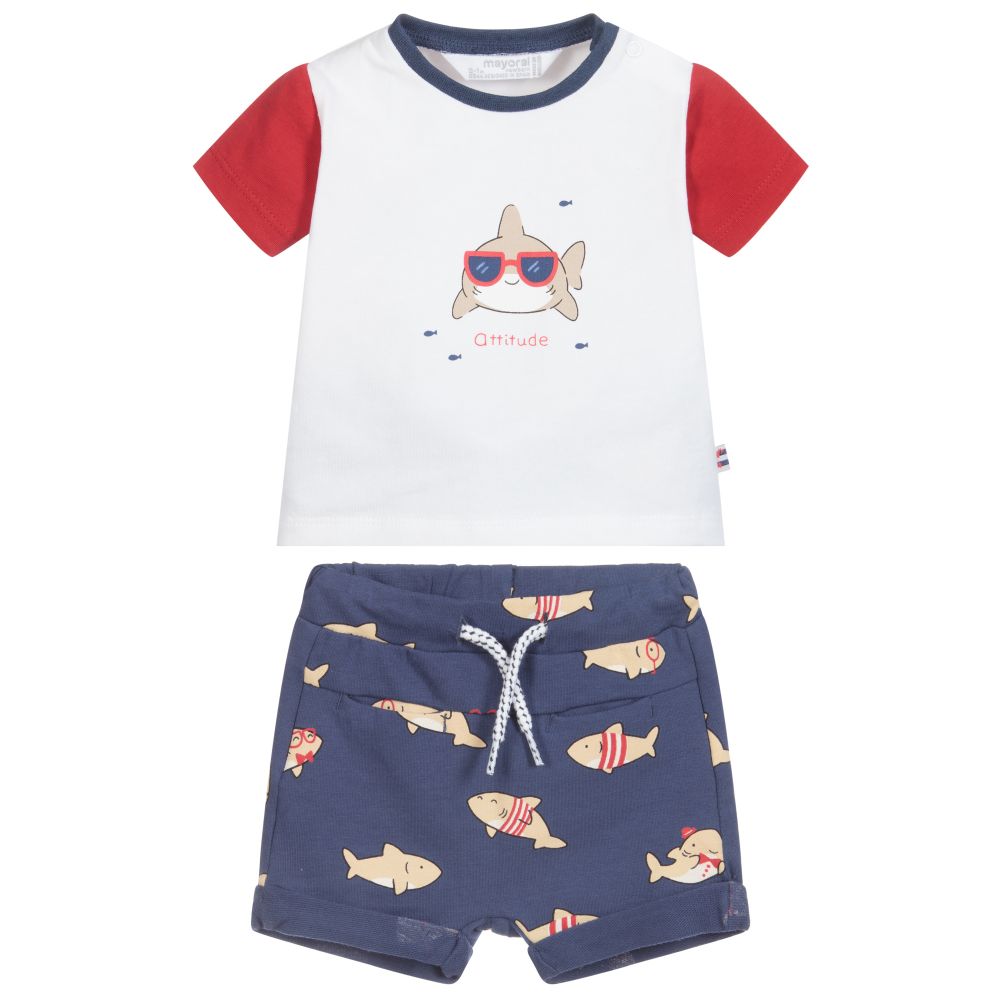 Mayoral Для новорожденных-Комплект с синими шортами с акулами | Childrensalon Outlet