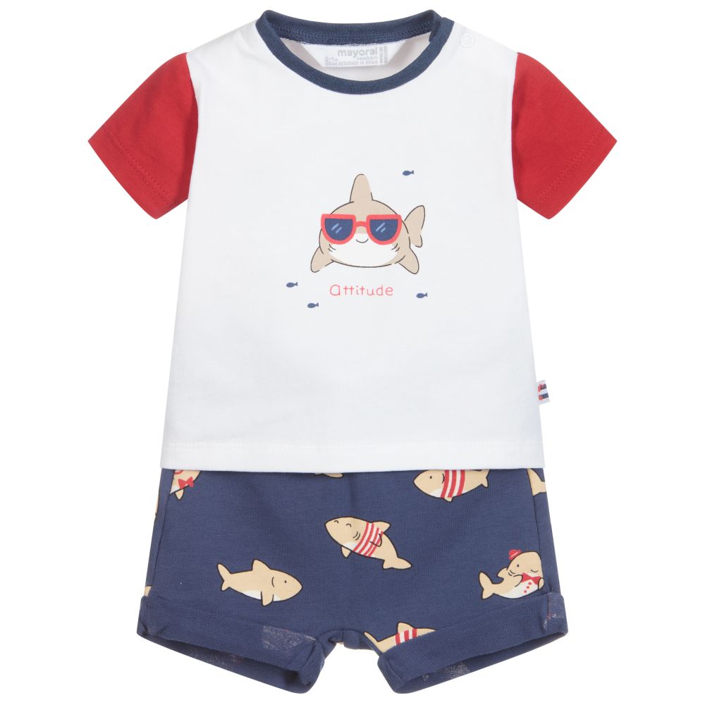 Mayoral Newborn - Ensemble short bleu Requins | Childrensalon