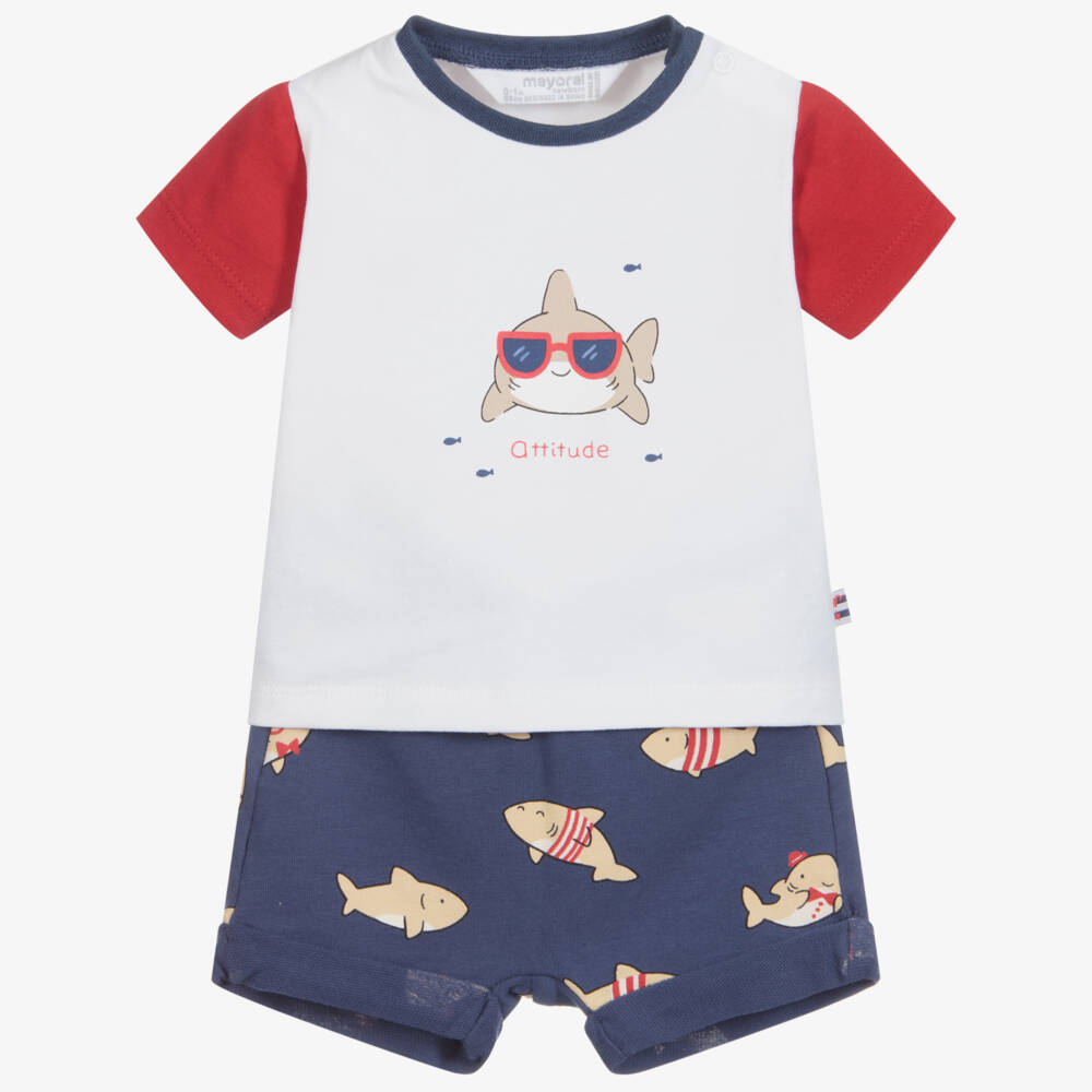 Mayoral Для новорожденных-Комплект с синими шортами с акулами | Childrensalon Outlet
