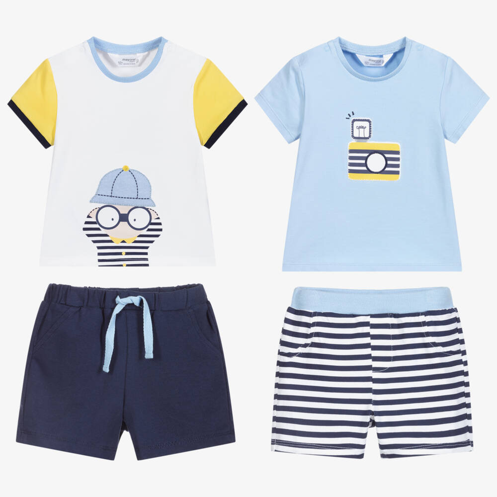 Mayoral-طقم شورت وتوب أطفال ولادي قطن لون أزرق (عدد 2) | Childrensalon Outlet