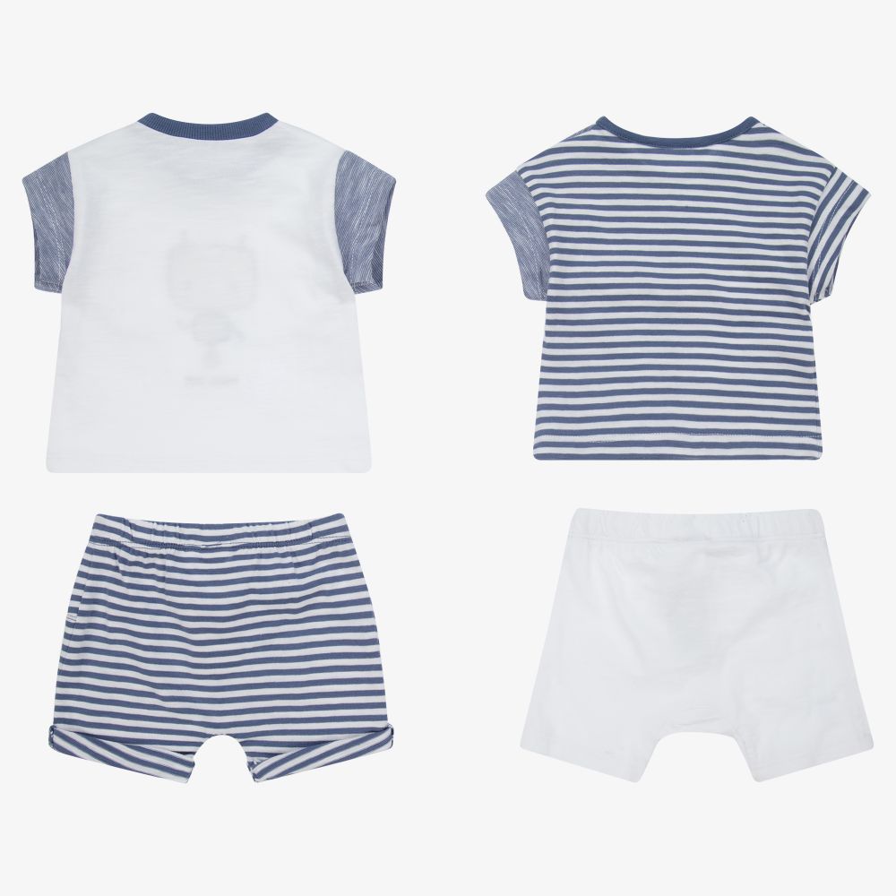 Mayoral Newborn-طقم شورت قطن جيرسي لون أزرق وأبيض (عدد 2) | Childrensalon Outlet