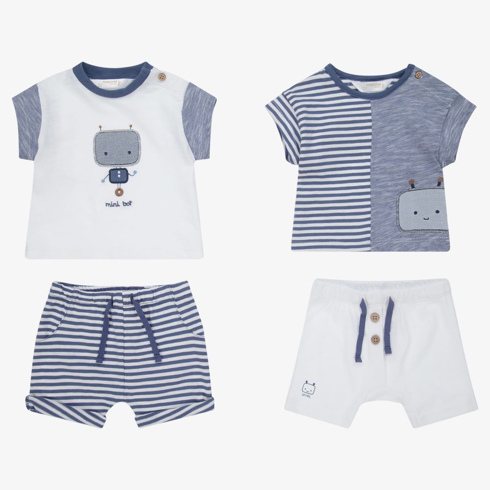 Mayoral Newborn-طقم شورت قطن جيرسي لون أزرق وأبيض (عدد 2) | Childrensalon Outlet