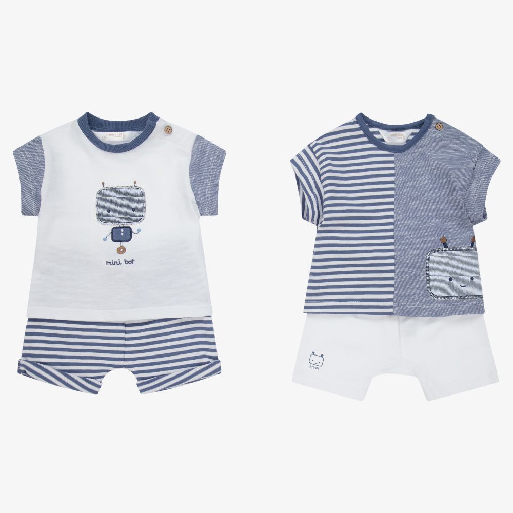 Mayoral Newborn - Blue Shorts Sets (2 Pack) | Childrensalon