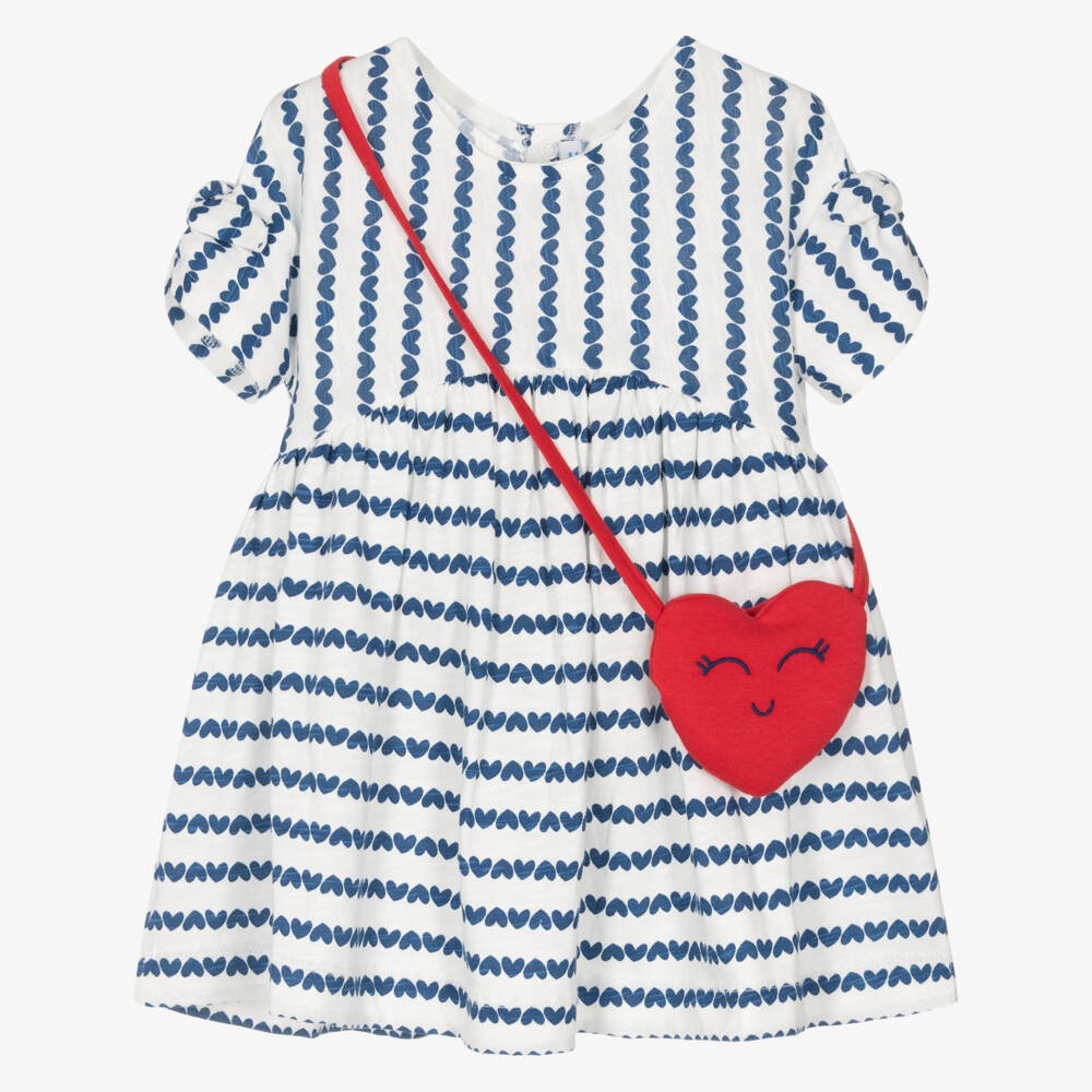 Mayoral-Blue Ss Dress & Red Heart Bag Set | Childrensalon Outlet