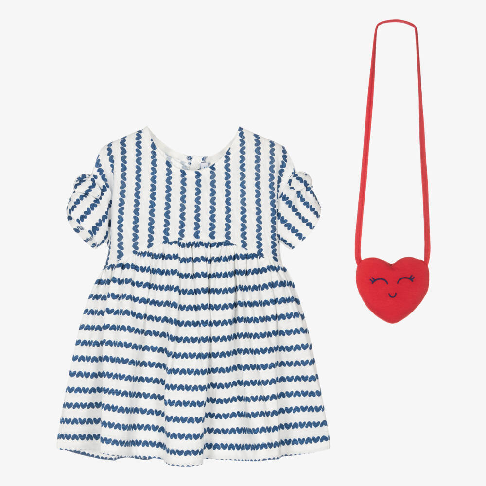 Mayoral-Blue Ss Dress & Red Heart Bag Set | Childrensalon Outlet