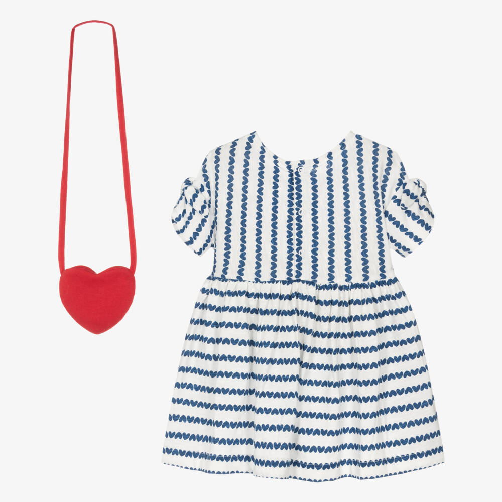 Mayoral-Blue Ss Dress & Red Heart Bag Set | Childrensalon Outlet